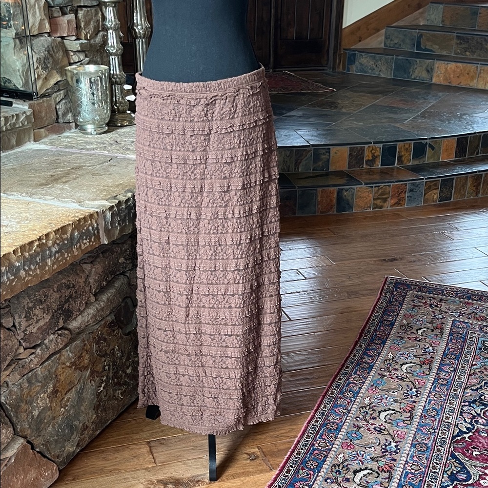Max Studio Stretchy Brown Lace Maxi Skirt L EUC